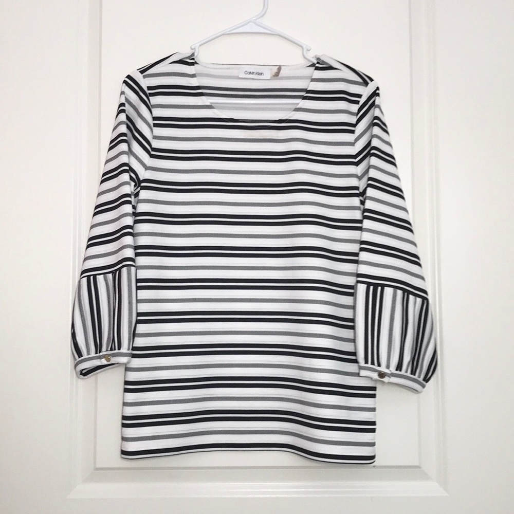 Calvin Klein Striped Blouse - White/Black - Size S